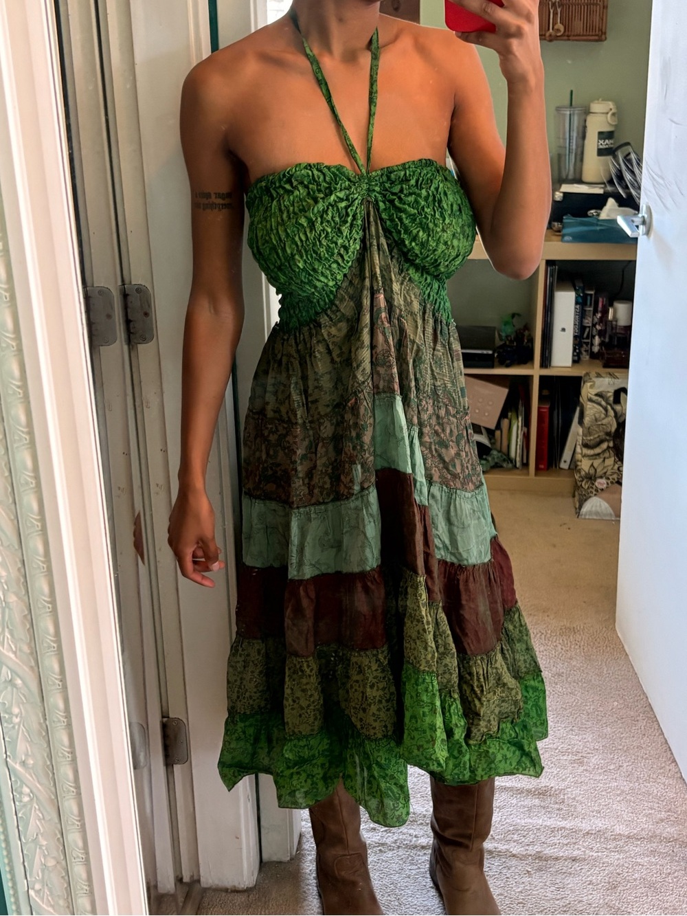 Urban Outfitters Green Patchwork Midi Dress